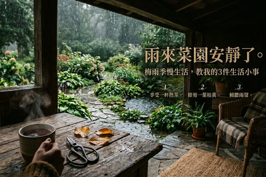 《雨來菜園安靜了：梅雨季慢生活，教我的3件生活小事》 圖/AI