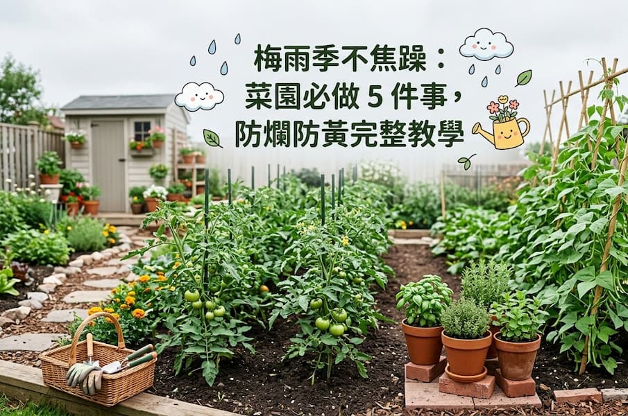 梅雨季不焦躁:菜園必做 5 件事,防爛防黃完整教學 圖/AI