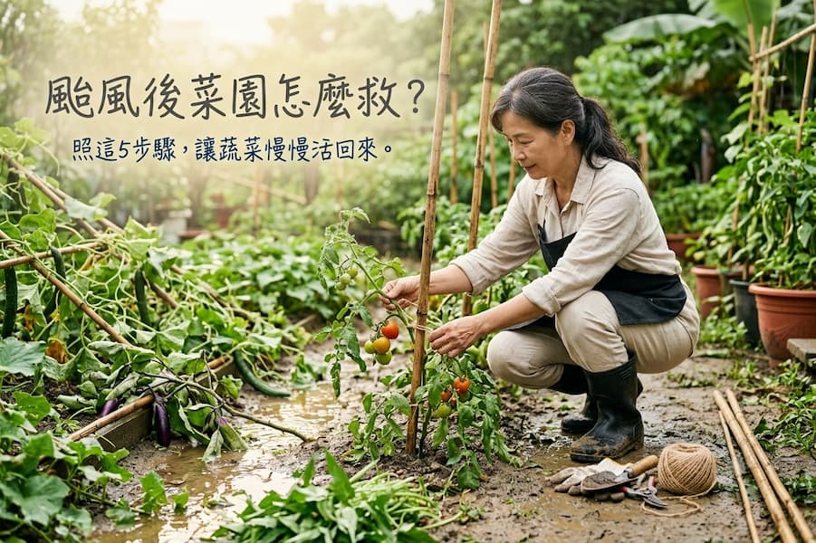 颱風後菜園怎麼救?照這5步驟,讓蔬菜慢慢活回來 圖/AI